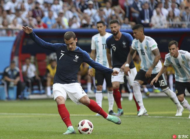 世界杯 八分之一决赛 法国4：3小胜阿根廷